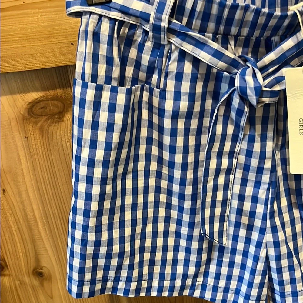 Copper Key Blue and White Gingham High Waist Paperbag Shorts